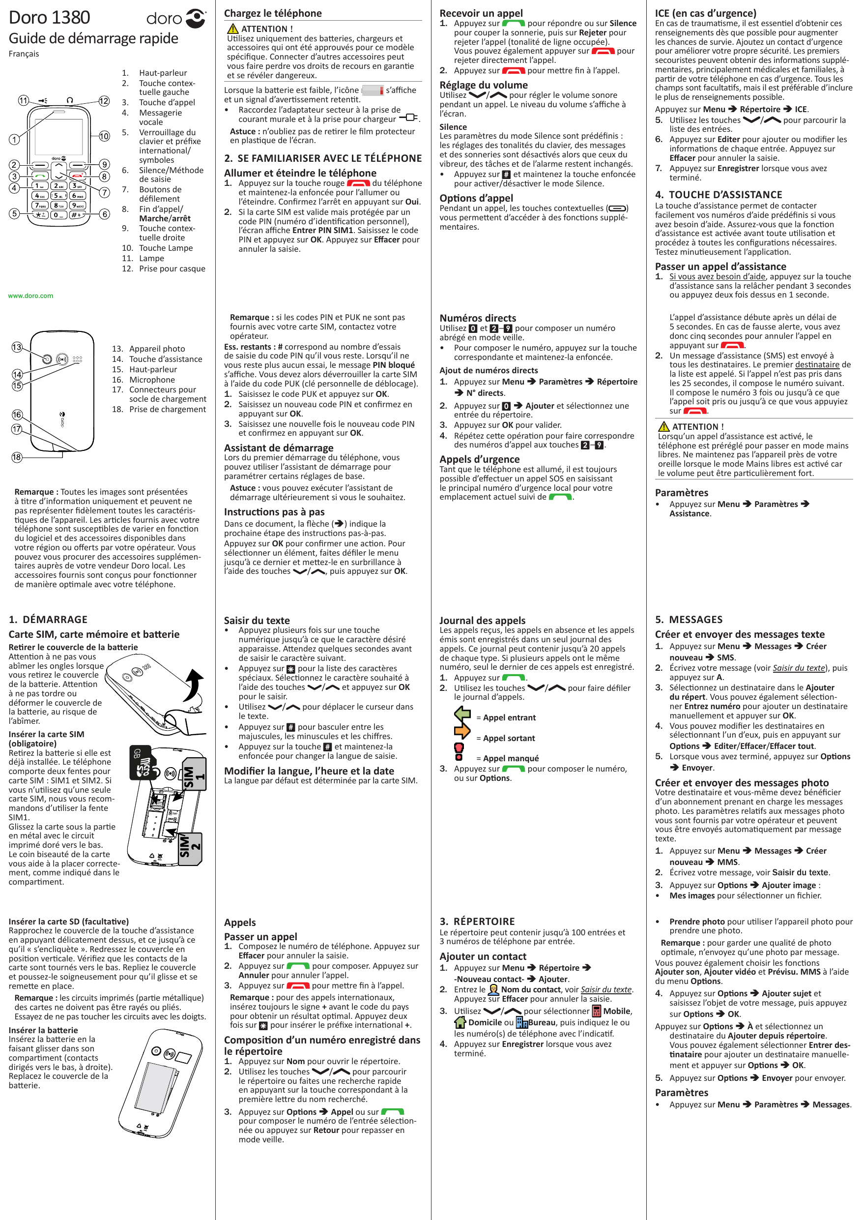 Doro 1380Chargez le téléphoneGuide de démarrage rapideFrançais1. Haut-parleur2. Touche contextuelle gauche3. Touche d’appel4. Me