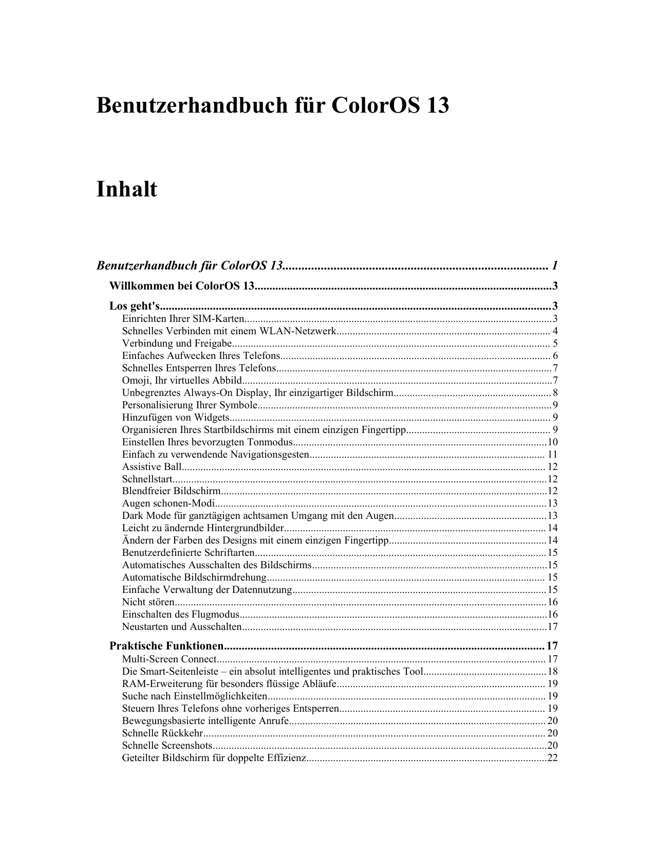 Benutzerhandbuch für ColorOS 13InhaltBenutzerhandbuch für ColorOS 13............................................................