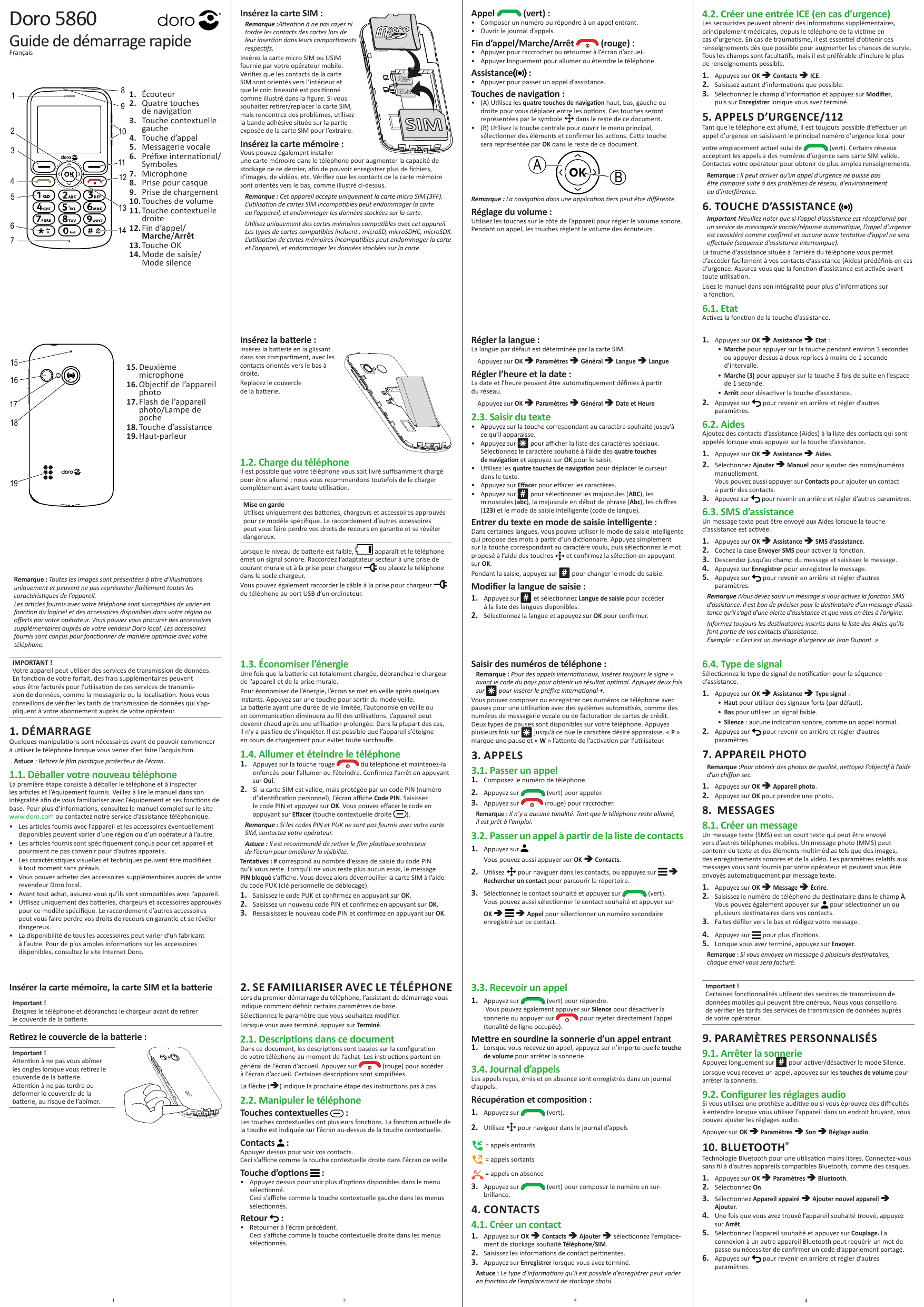 Doro 5860Insérez la carte SIM :Guidede démarrage rapideFrançais8 1. Écouteur15 touches9 2. Quatrede navigation3. Touche16 contex