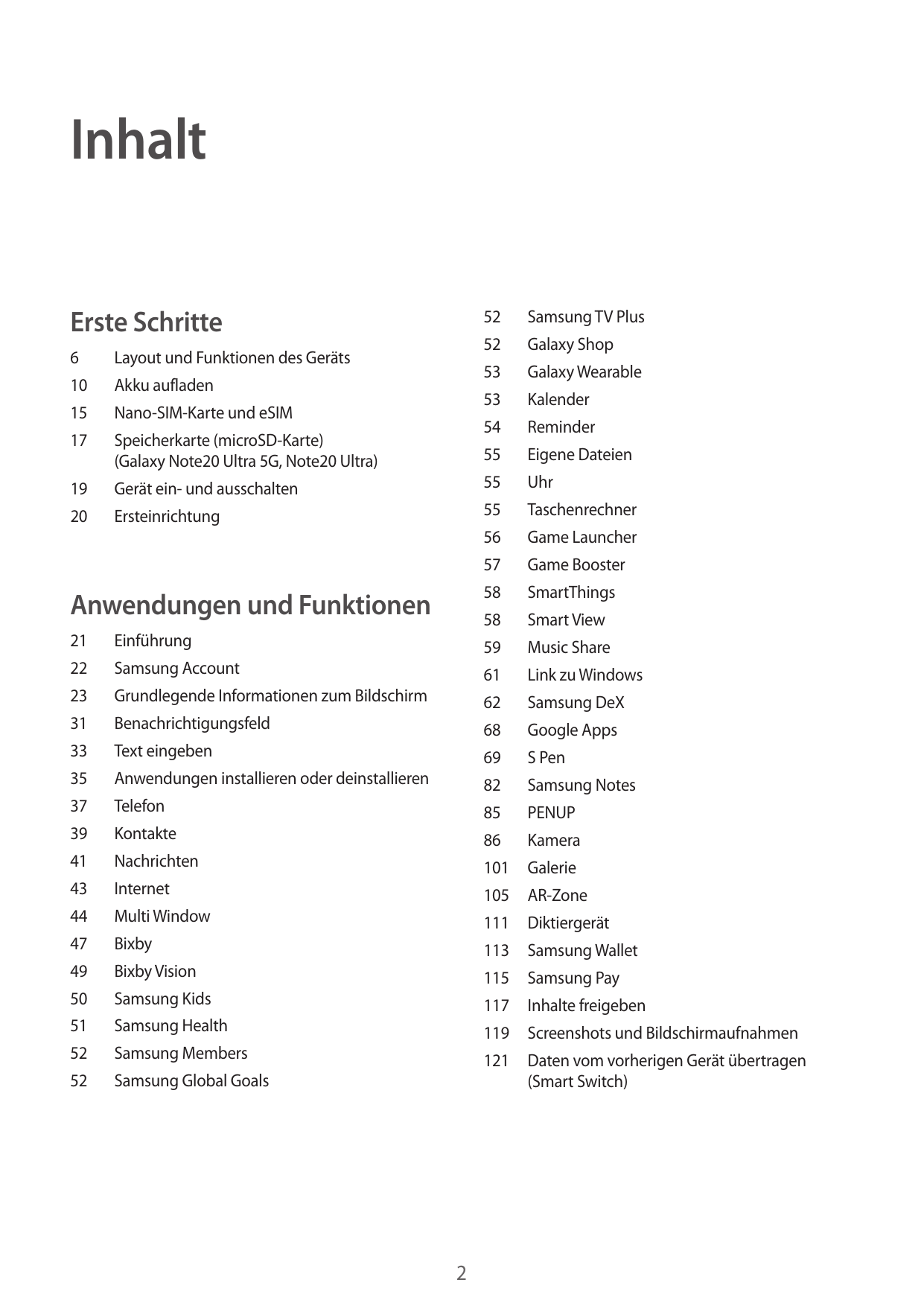 InhaltErste Schritte6Layout und Funktionen des Geräts10Akku aufladen15Nano-SIM-Karte und eSIMText eingeben35Anwendungen installi