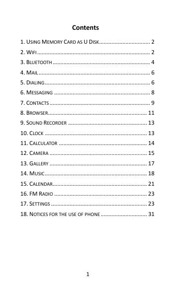 Contents 1. USING MEMORY CARD AS U DISK................................. 2 2. WIFI .............................................
