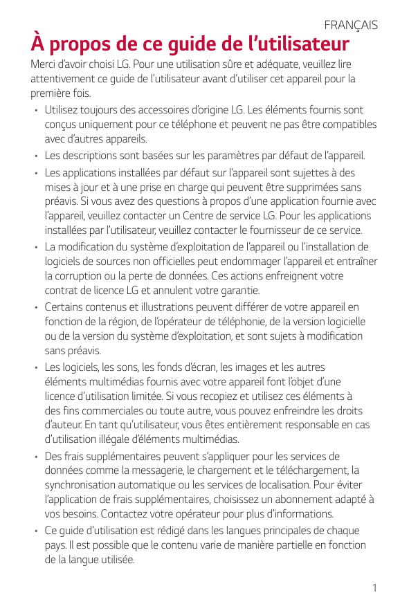 FRANÇAISÀ propos de ce guide de l’utilisateurMerci d’avoir choisi LG. Pour une utilisation sûre et adéquate, veuillez lireattent