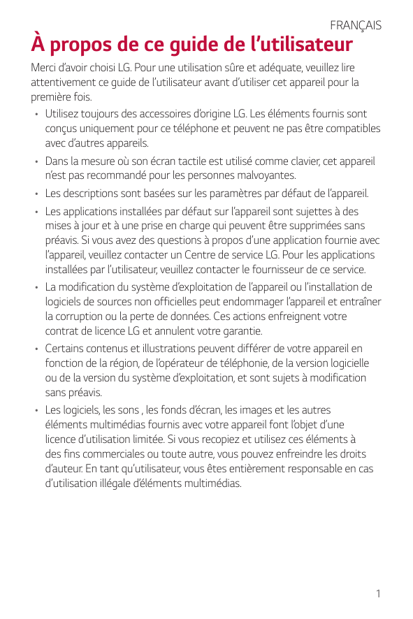 FRANÇAISÀ propos de ce guide de l’utilisateurMerci d’avoir choisi LG. Pour une utilisation sûre et adéquate, veuillez lireattent