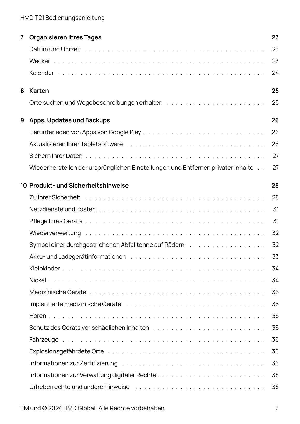 HMD T21 Bedienungsanleitung7 Organisieren Ihres Tages23Datum und Uhrzeit . . . . . . . . . . . . . . . . . . . . . . . . . . . .