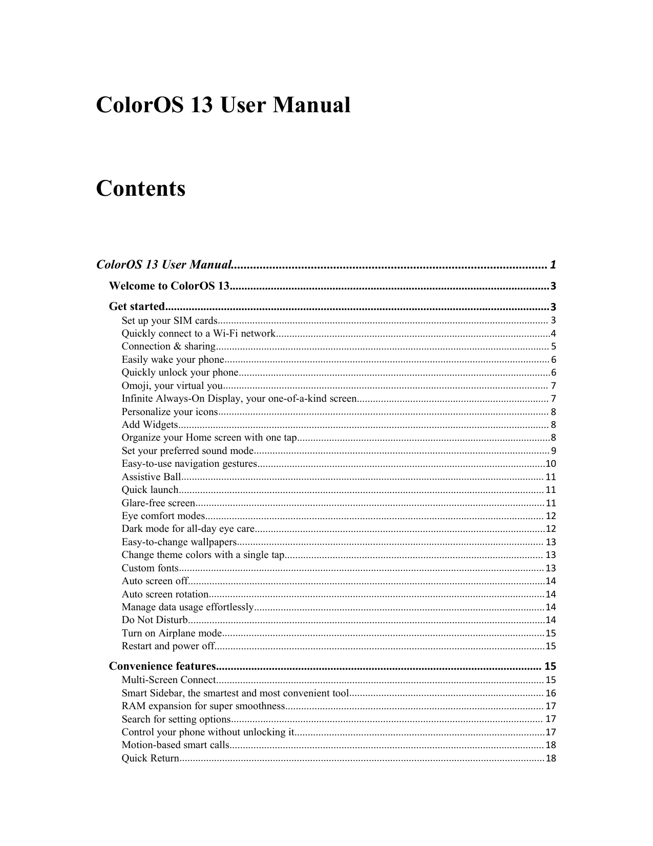 ColorOS 13 User ManualContentsColorOS 13 User Manual............................................................................