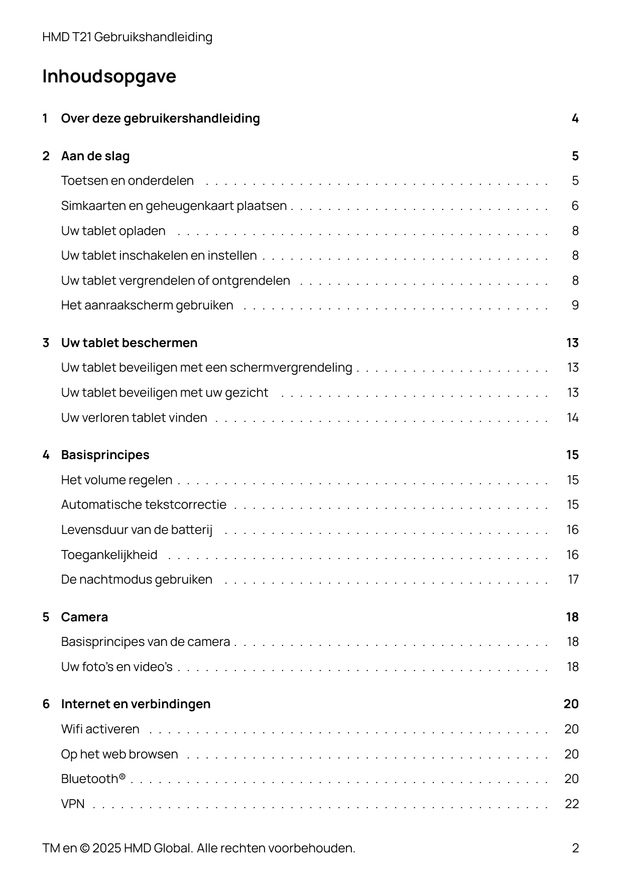 HMD T21 GebruikshandleidingInhoudsopgave1Over deze gebruikershandleiding2 Aan de slag45Toetsen en onderdelen . . . . . . . . . .
