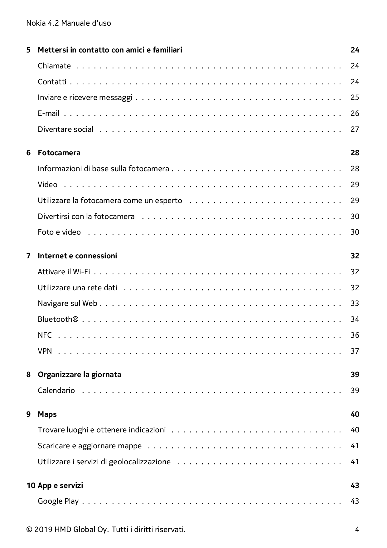 Nokia 4.2 Manuale d'uso5 Mettersi in contatto con amici e familiari24Chiamate . . . . . . . . . . . . . . . . . . . . . . . . . 