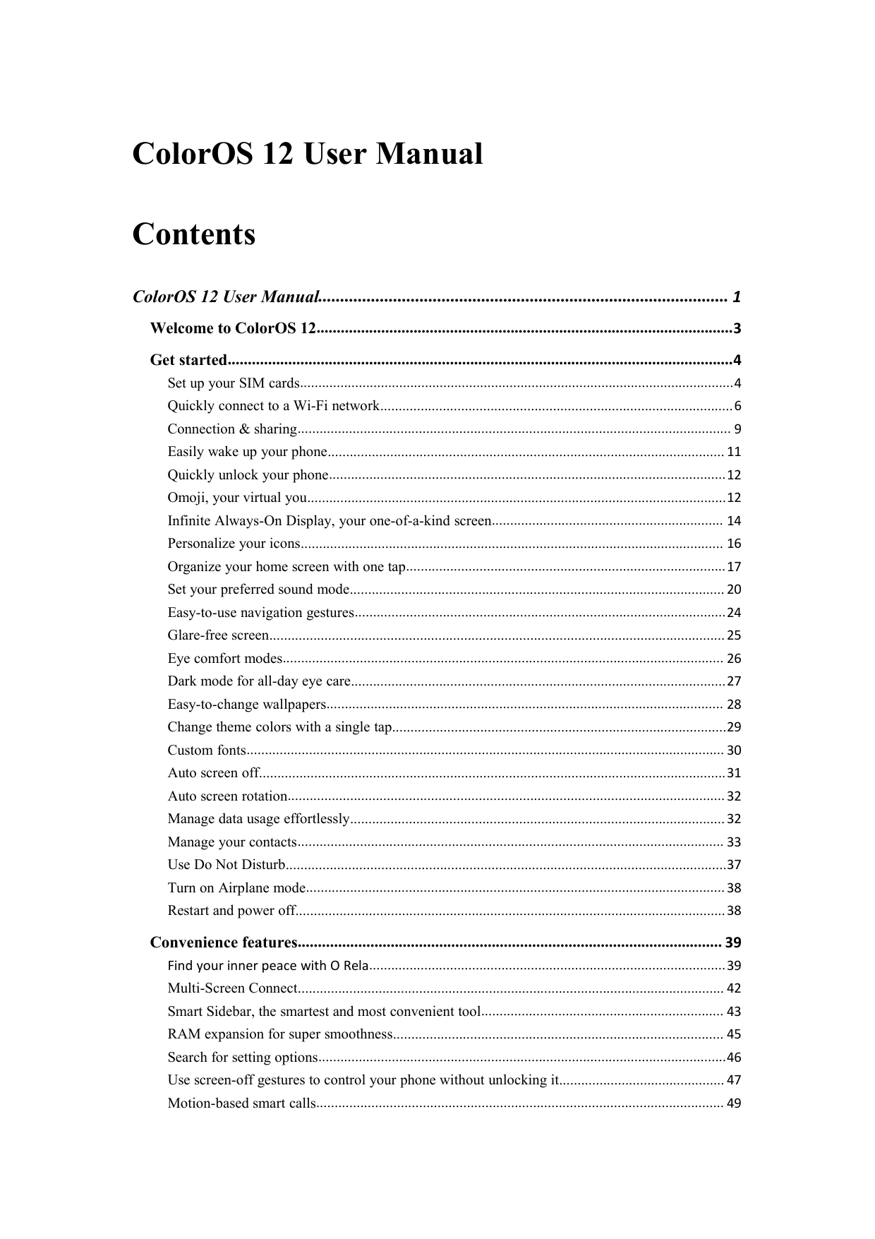 ColorOS 12 User ManualContentsColorOS 12 User Manual............................................................................