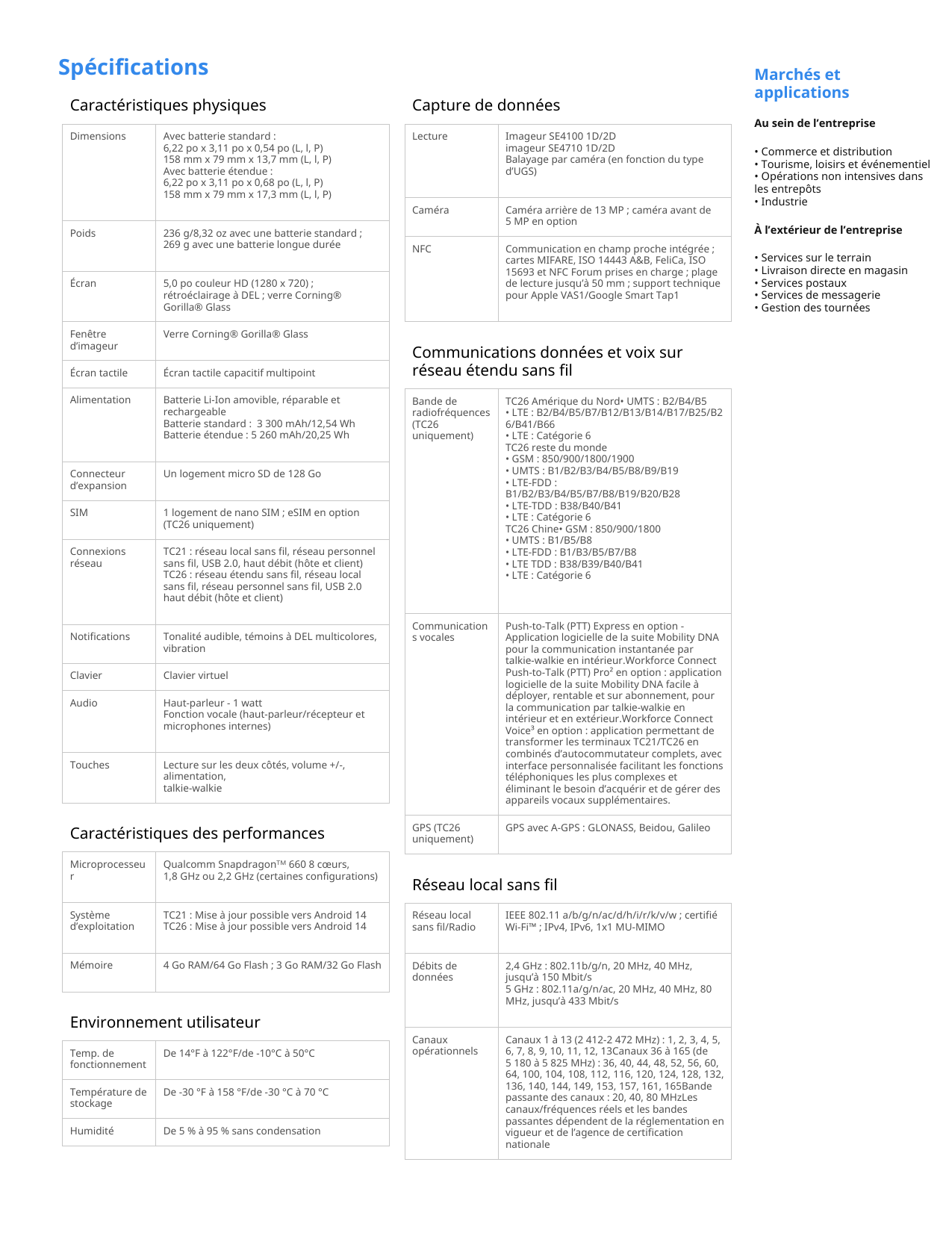 SpécificationsCaractéristiques physiquesCapture de donnéesDimensionsLecturePoidsAvec batterie standard :6,22 po x 3,11 po x 0,54