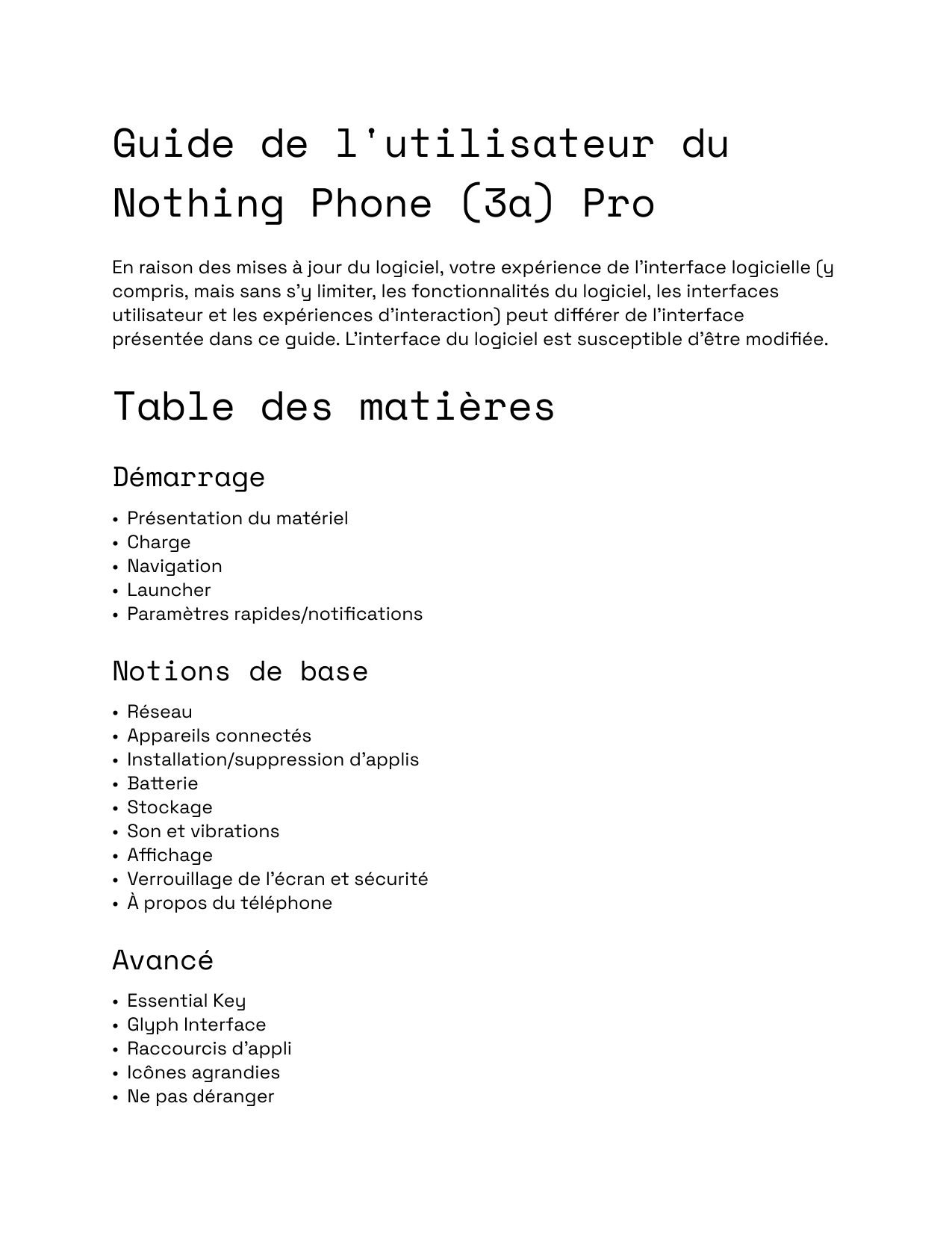 Guide de l'utilisateur duNothing Phone (3a) ProEn raison des mises à jour du logiciel, votre expérience de l'interface logiciell