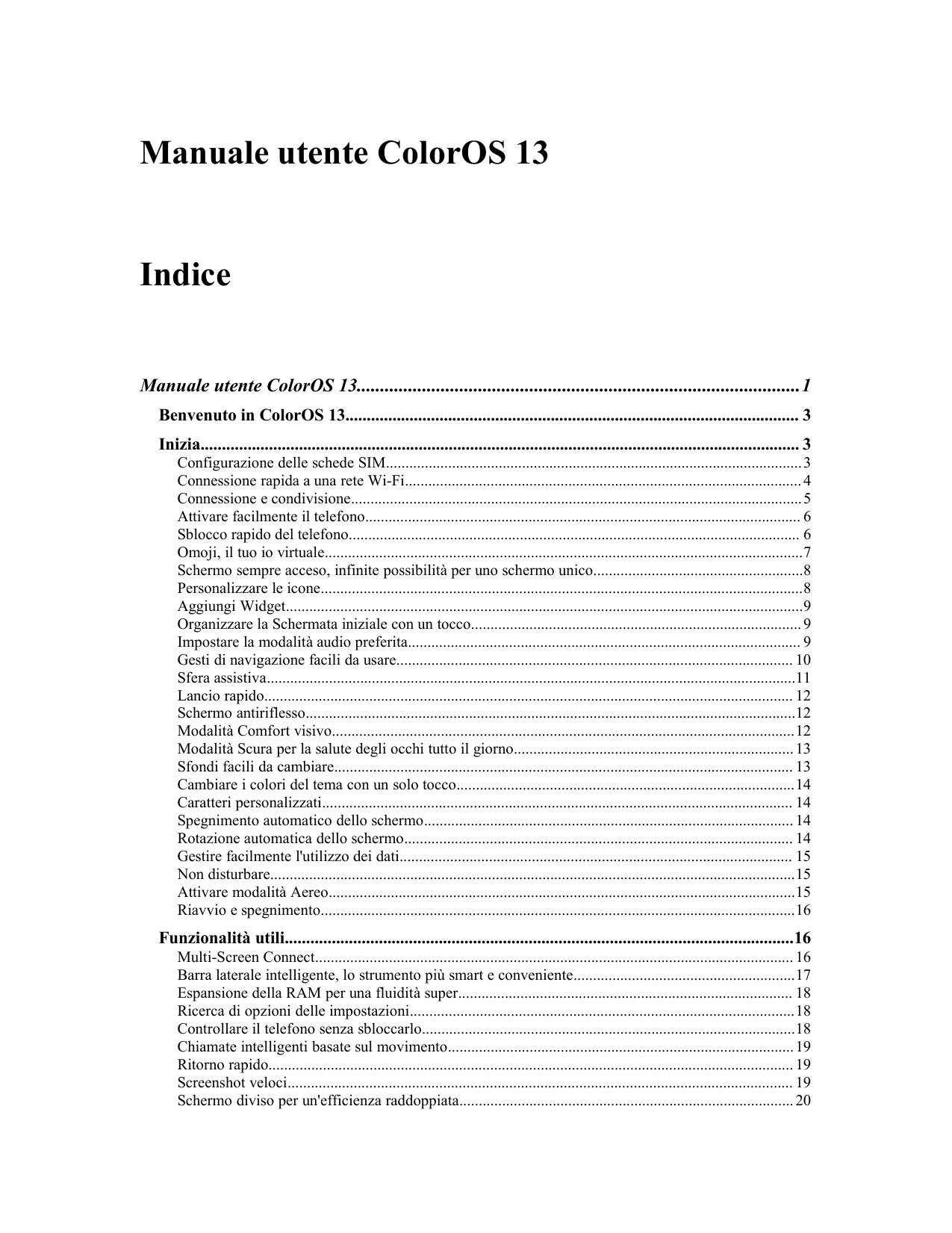 Manuale utente ColorOS 13IndiceManuale utente ColorOS 13........................................................................