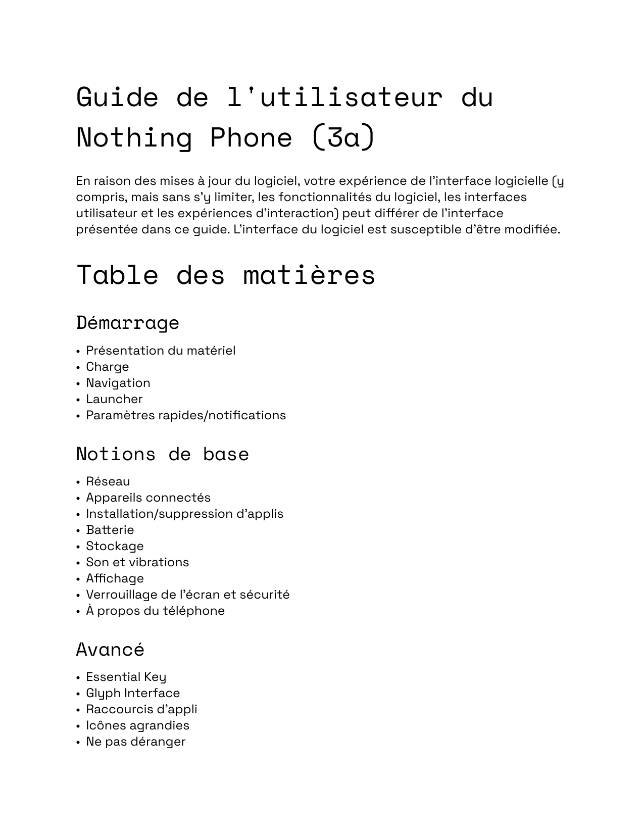 Guide de l'utilisateur duNothing Phone (3a)En raison des mises à jour du logiciel, votre expérience de l'interface logicielle (y