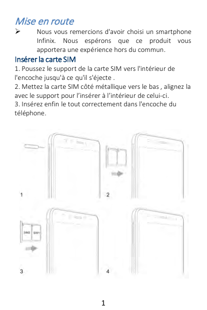 Mise en routeNous vous remercions d'avoir choisi un smartphoneInfinix. Nous espérons que ce produit vousapportera une expérienc