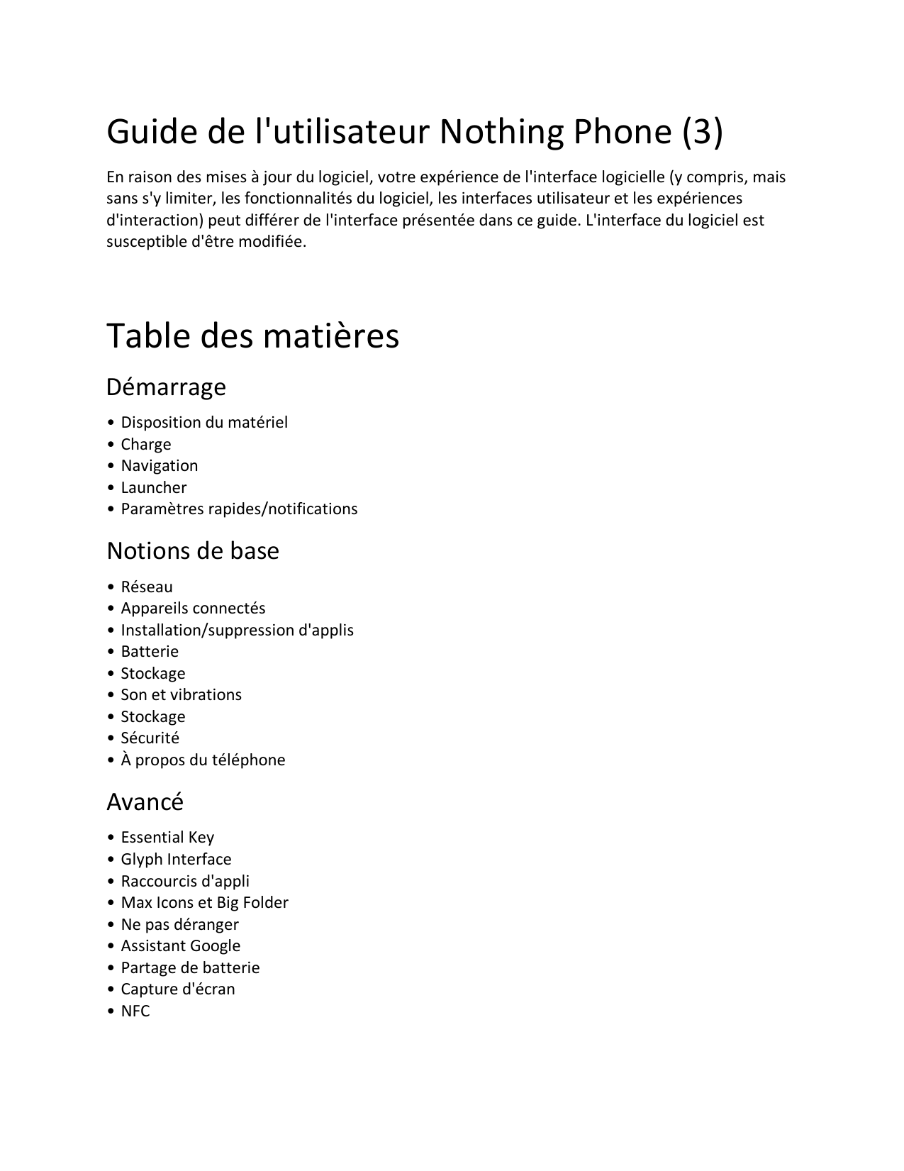 Guide de l'utilisateur Nothing Phone (3)En raison des mises à jour du logiciel, votre expérience de l'interface logicielle (y co