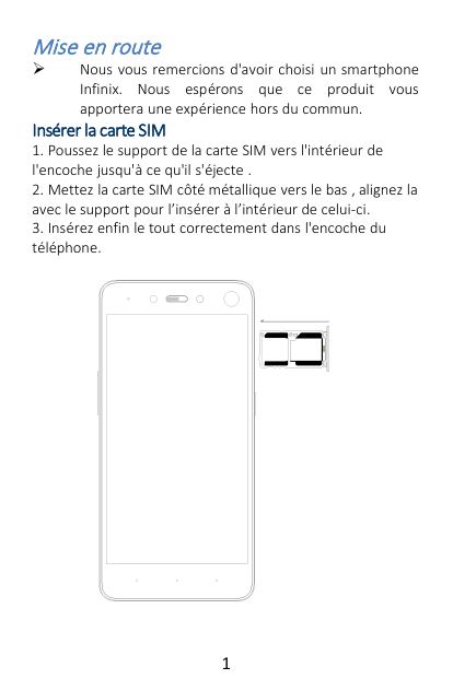 Mise en routeNous vous remercions d'avoir choisi un smartphoneInfinix. Nous espérons que ce produit vousapportera une expérienc