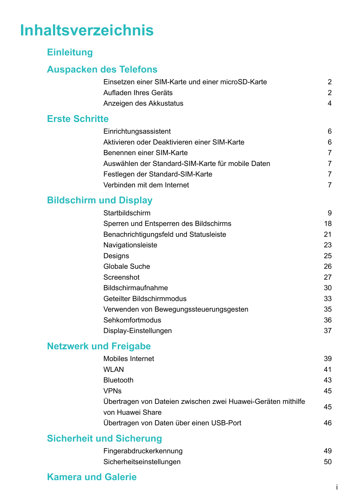 InhaltsverzeichnisEinleitungAuspacken des TelefonsEinsetzen einer SIM-Karte und einer microSD-KarteAufladen Ihres GerätsAnzeigen