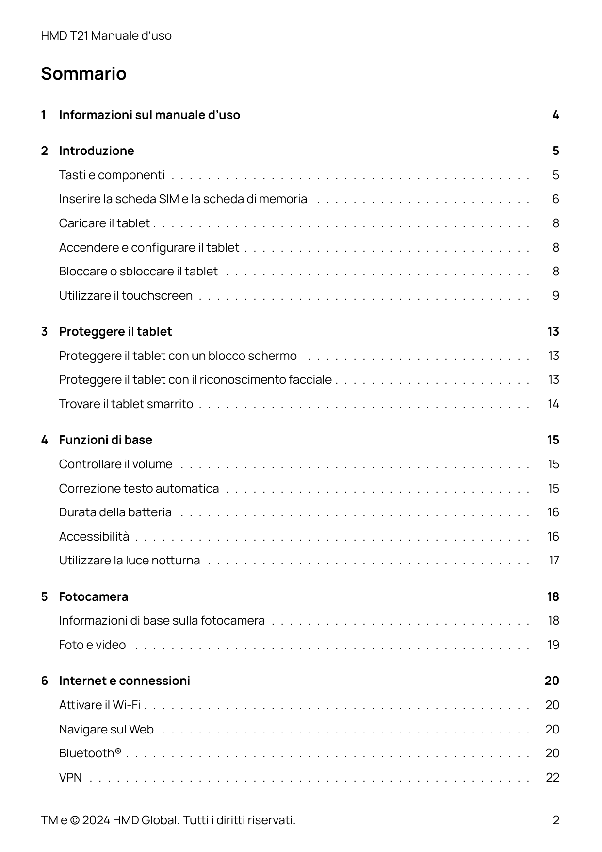 HMD T21 Manuale d’usoSommario1Informazioni sul manuale d’uso2 Introduzione45Tasti e componenti . . . . . . . . . . . . . . . . .