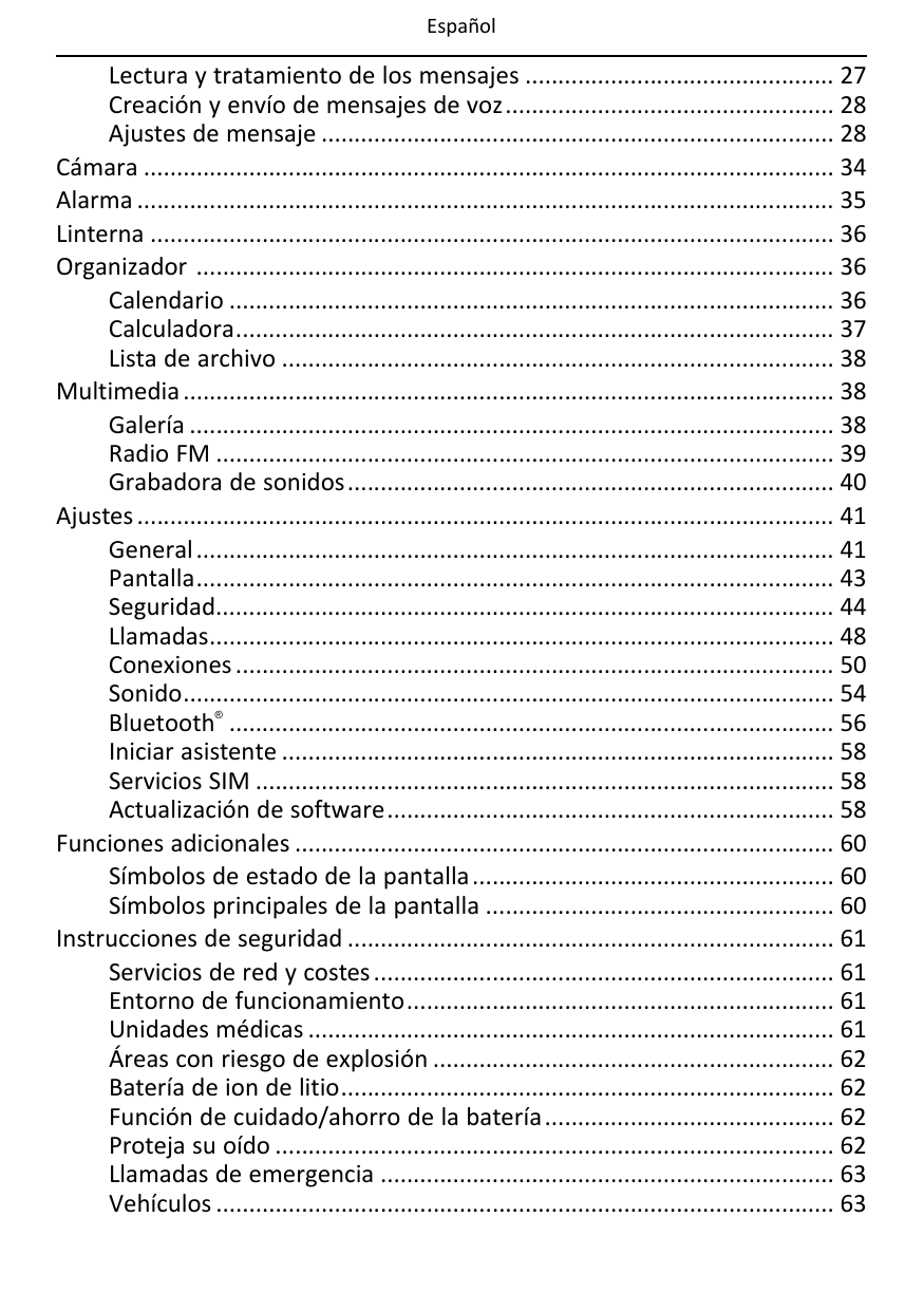 EspañolLectura y tratamiento de los mensajes ............................................... 27Creación y envío de mensajes de v